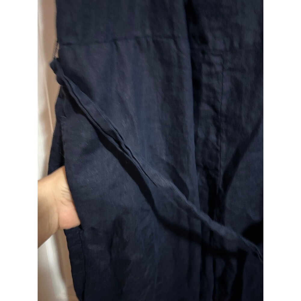 QUINCE Women's 100% European Linen Square Neck Jumpsuit Navy Tie Waist - Picture 5 of 10